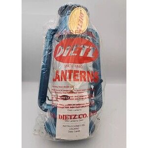 VTG Dietz No. 20 Junior Oil Burning Lantern 12" Blue With Gold Brass Trim Lamp